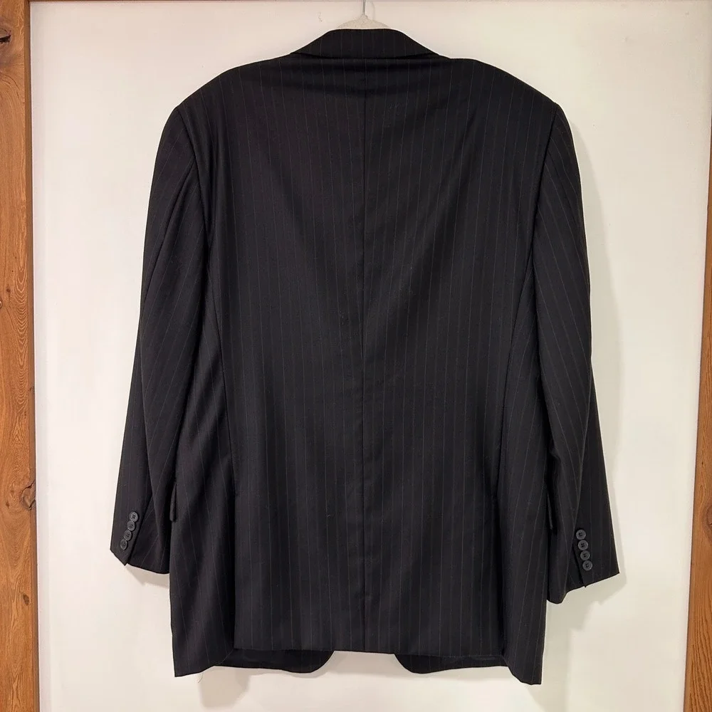Joseph Abboud Nordstrom Pinstripe Wool Blazer Mens 44L Black‎ 3-Button | Classic